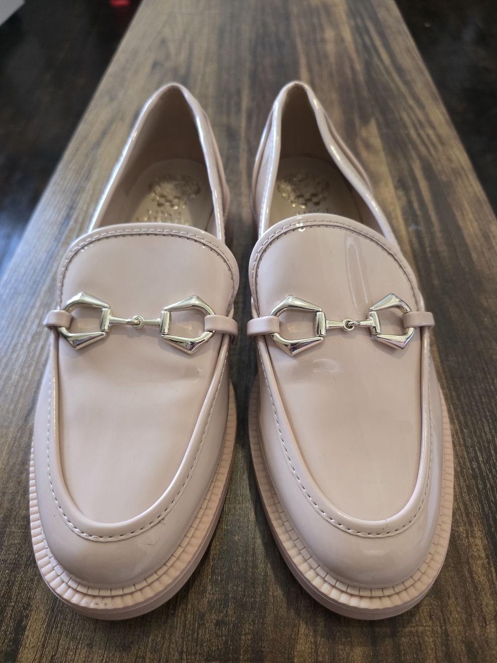 Women’s Patent Leather Pink Loafers with Gold Accent